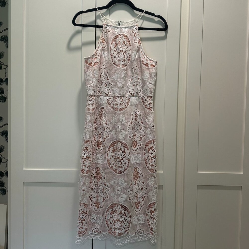 Altar'd State Midi halter pink white lace dress